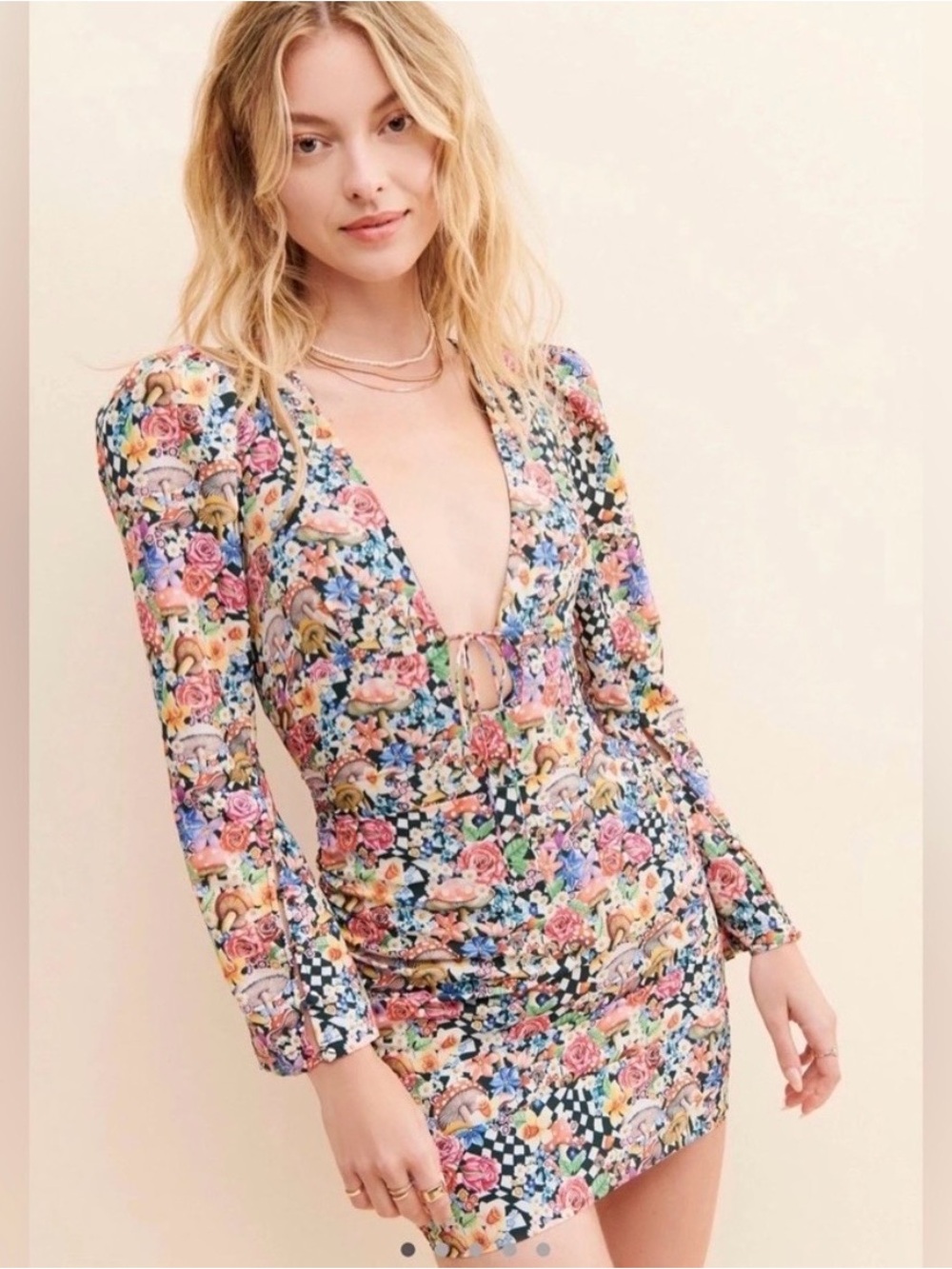 For Love & Lemons Floral Multicolor Dress - Black Lining